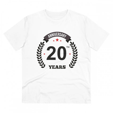 Generic Men's PC Cotton 20th Anniversary Printed T Shirt (Color: White, Thread Count: 180GSM)