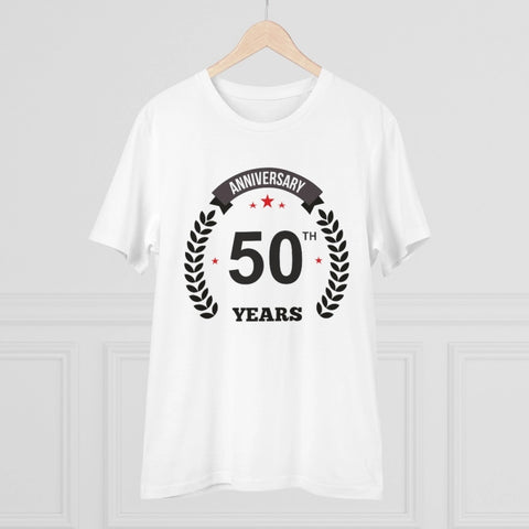 Generic Men's PC Cotton 50th Anniversary Printed T Shirt (Color: White, Thread Count: 180GSM)