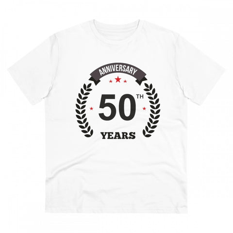 Generic Men's PC Cotton 50th Anniversary Printed T Shirt (Color: White, Thread Count: 180GSM)