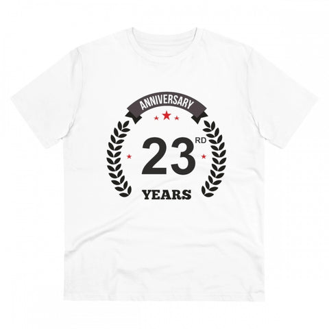 Generic Men's PC Cotton 23rd Anniversary Printed T Shirt (Color: White, Thread Count: 180GSM)