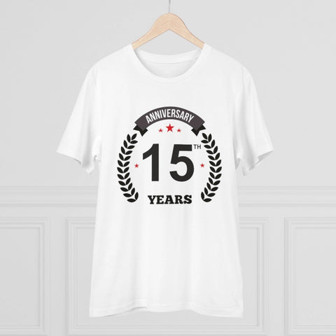Generic Men's PC Cotton 15th Anniversary Printed T Shirt (Color: White, Thread Count: 180GSM)