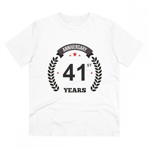 Generic Men's PC Cotton 41st Anniversary Printed T Shirt (Color: White, Thread Count: 180GSM)