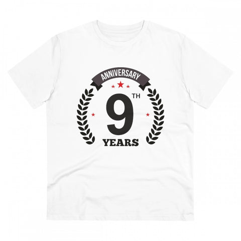 Generic Men's PC Cotton 9th Anniversary Printed T Shirt (Color: White, Thread Count: 180GSM)