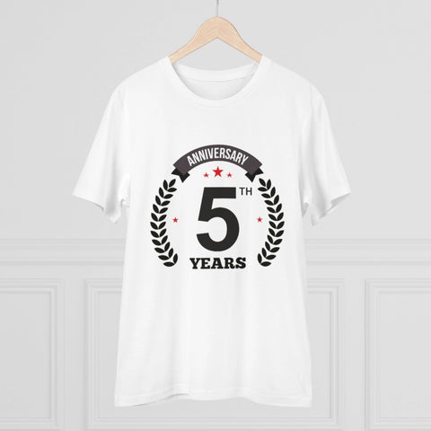 Generic Men's PC Cotton 5th Anniversary Printed T Shirt (Color: White, Thread Count: 180GSM)
