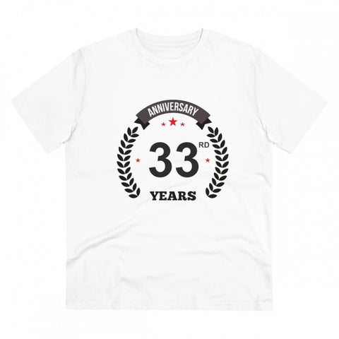 Generic Men's PC Cotton 33rd Anniversary Printed T Shirt (Color: White, Thread Count: 180GSM)