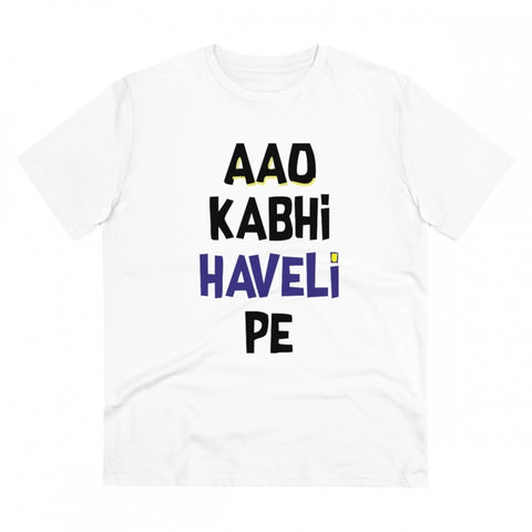 Generic Men's PC Cotton Aao Kabhi Haveli Pe Printed T Shirt (Color: White, Thread Count: 180GSM)