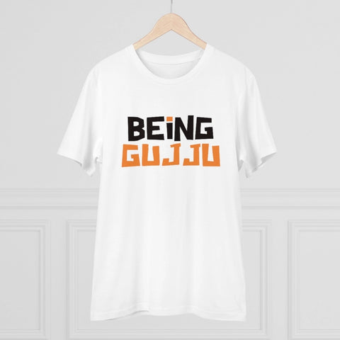 Generic Men's PC Cotton Being Gujju Printed T Shirt (Color: White, Thread Count: 180GSM)