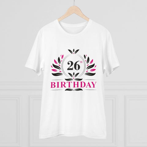 Generic Men's PC Cotton 26th Birthday Printed T Shirt (Color: White, Thread Count: 180GSM)