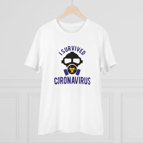 Generic Men's PC Cotton I Survived Coronavirus Printed T Shirt (Color: White, Thread Count: 180GSM)