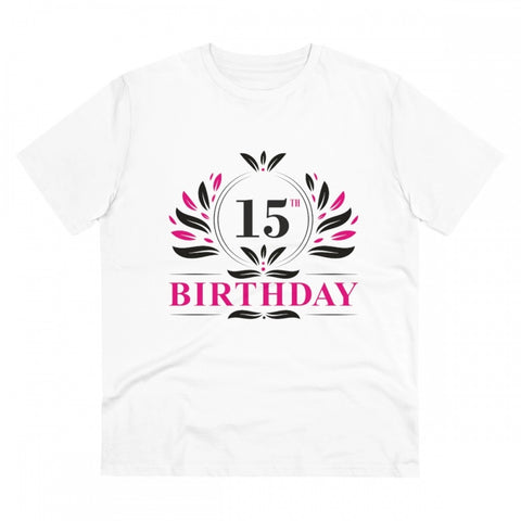 Generic Men's PC Cotton 15th Birthday Printed T Shirt (Color: White, Thread Count: 180GSM)
