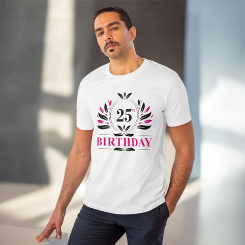 Generic Men's PC Cotton 25th Birthday Printed T Shirt (Color: White, Thread Count: 180GSM)