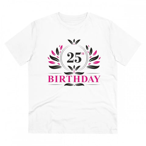 Generic Men's PC Cotton 25th Birthday Printed T Shirt (Color: White, Thread Count: 180GSM)