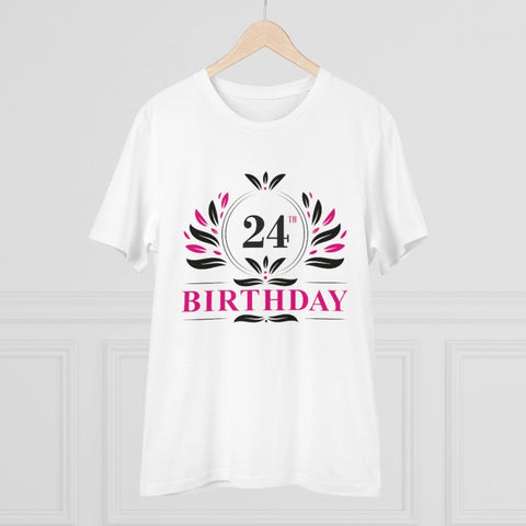 Generic Men's PC Cotton 24th Birthday Printed T Shirt (Color: White, Thread Count: 180GSM)