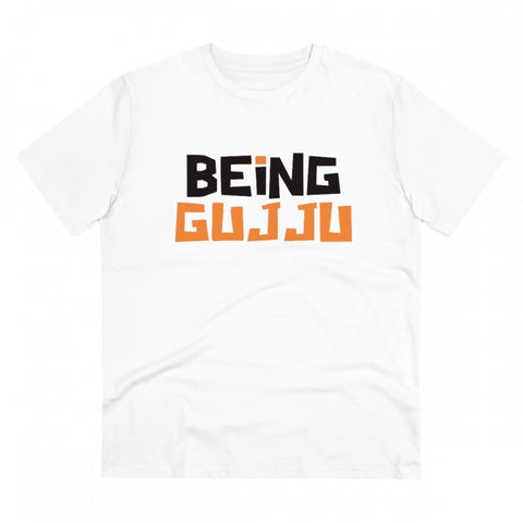 Generic Men's PC Cotton Being Gujju Printed T Shirt (Color: White, Thread Count: 180GSM)