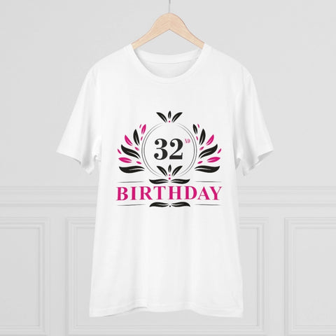 Generic Men's PC Cotton 32nd Birthday Printed T Shirt (Color: White, Thread Count: 180GSM)