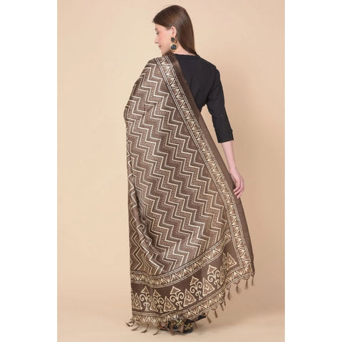 Generic Women's Art Silk Printed Dupatta (Brown, Length: 2.25 to 2.50 Mtr)