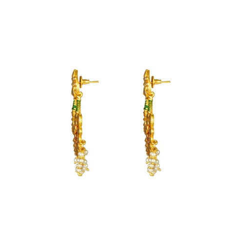 Generic Women's Rose Gold Plated Alloy Kundan Earrings &amp; Mangtikka (Red &amp; Green)