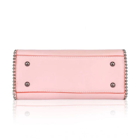 Generic Women's Faux Leather Metal Beads Handbag (Pink)