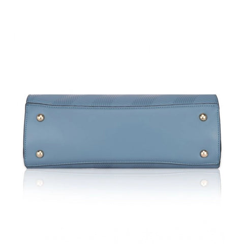 Generic Women's Faux Leather Textured Adjustable Long Belt Handbag (Blue)