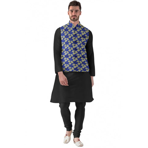 Generic Men's Jacquard Printed Full Sleeve Waistcoat (Blue)
