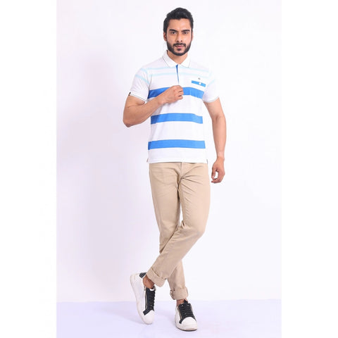Generic Men's Casual Cotton Printed Polo Neck Half Sleeve T-Shirt (White)