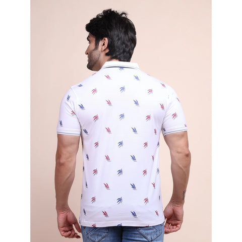 Generic Men's Casual Cotton Printed Polo Neck Half Sleeve T-Shirt (White)