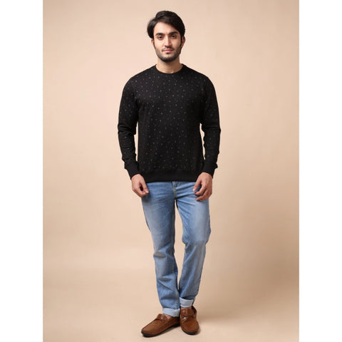 Generic Men's Casual Cotton Printed Round Neck Full Sleeve Sweat T-Shirt (Black)