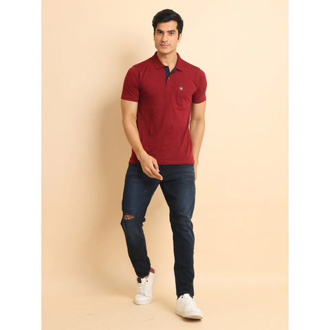 Generic Men's Casual Cotton Printed Polo Neck Half Sleeve T-Shirt (Red)