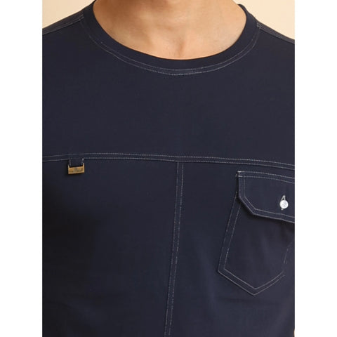 Generic Men's Casual Cotton Solid Round Neck Half Sleeve T-Shirt (Navy)