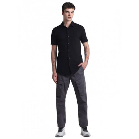 Generic Men's Cotton Blend Solid Half-Sleeve Regular Shirt (Black)