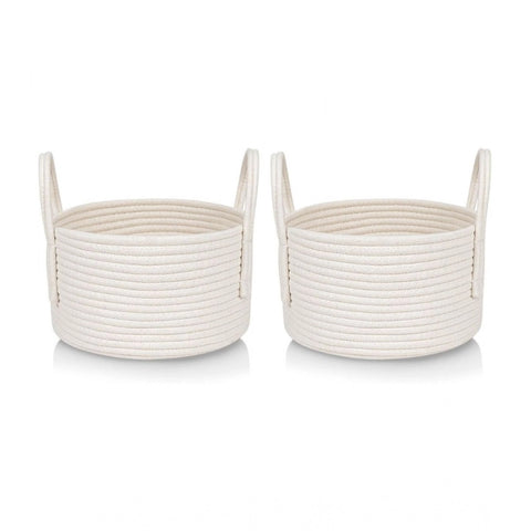 Generic Cotton Round Storage Rope Woven Baskets Pack of 2 (White)