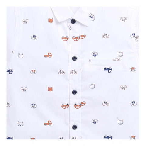Generic Boy's Cotton Blend Printed Short Sleeve Shirt (White)