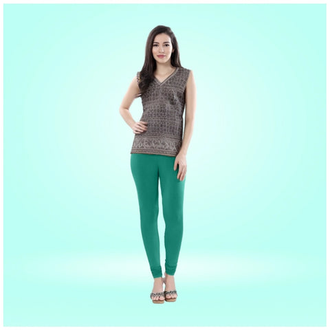 Generic Women's Cotton Blended Solid Churidar leggings (Rama Green)