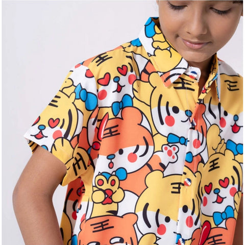 Generic Boy's Lycra Blend Printed Short Sleeve Shirt and Shorts Set (MultiColor)