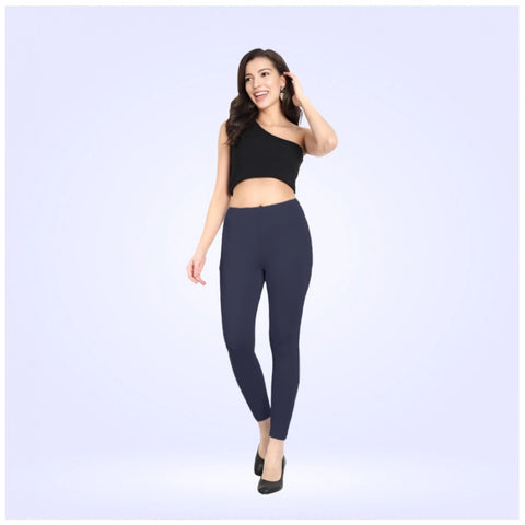Generic Women's Cotton Blended Solid Ankle legging (Navy)