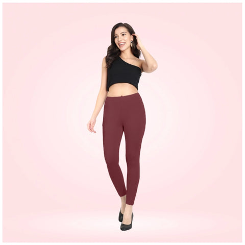 Generic Women's Cotton Blended Solid Ankle legging (Maroon)