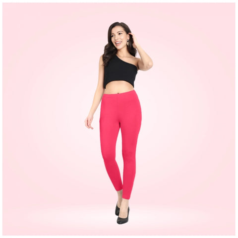 Generic Women's Cotton Blended Solid Ankle legging (Pink)