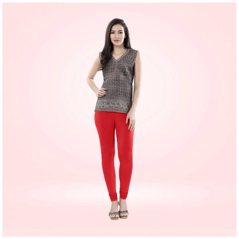 Generic Women's Cotton Blended Solid Churidar leggings (Red)