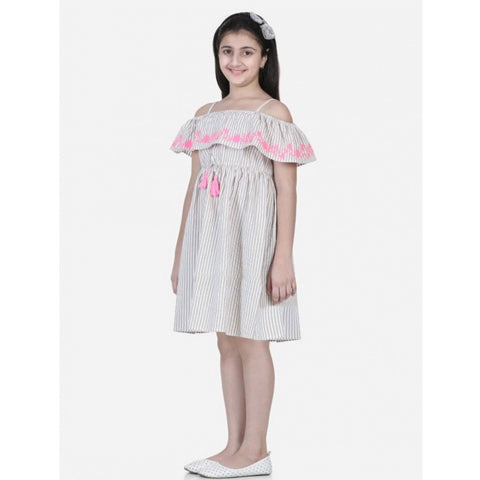 Generic Girl's Cotton Printed Sleeveless Shoulder Straps Dress (Beige-Pink)
