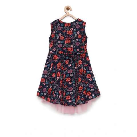 Generic Girl's Polyester Crepe Embellished Sleeveless Round Neck Dress (Multicolor)