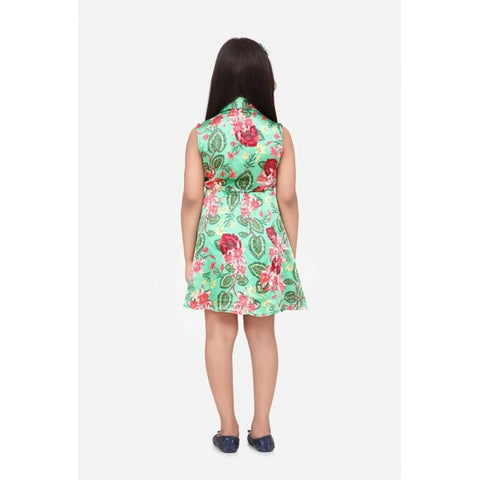 Generic Girl's Satin Floral Printed Sleeveless Shirt Collar Dress (Multicolor)