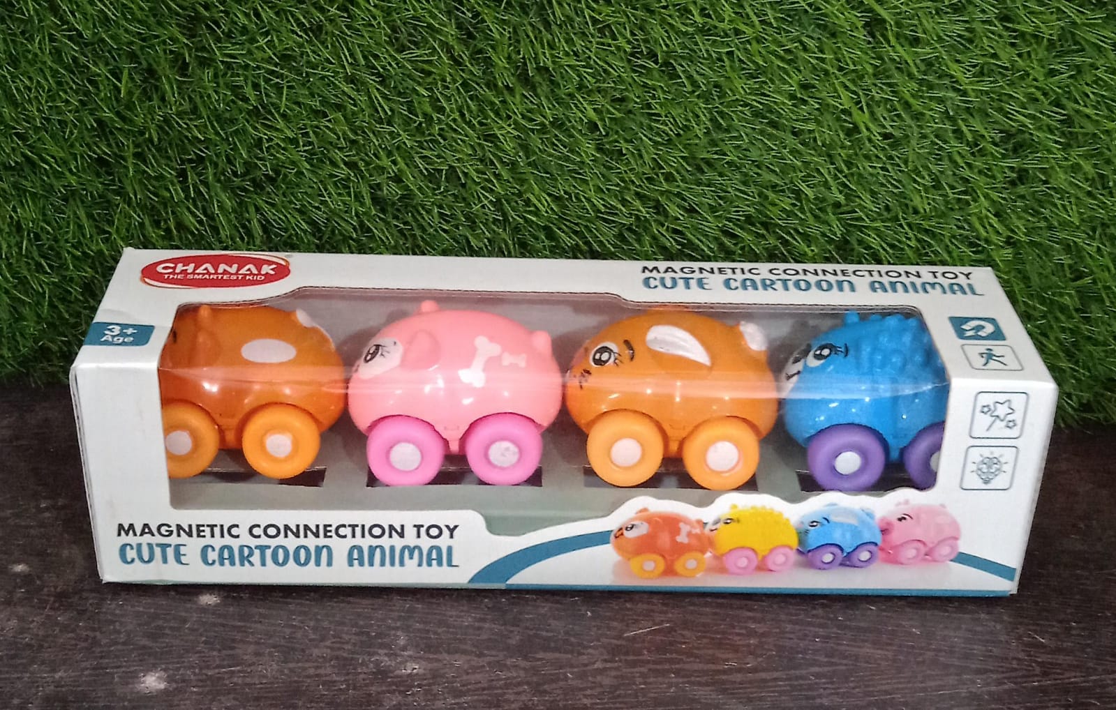 Magnetic Connection Toy, Cute Cartoon Animal, Colorful Magnetic Mini Cartoon Animal Car Intelligence Kids Toy Home Decor, Train Set (4 Pc Set)