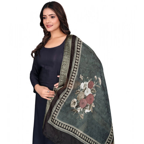 Generic Women's chanderi silk  Printed Dupatta (Black, Length: 2 Mtr)