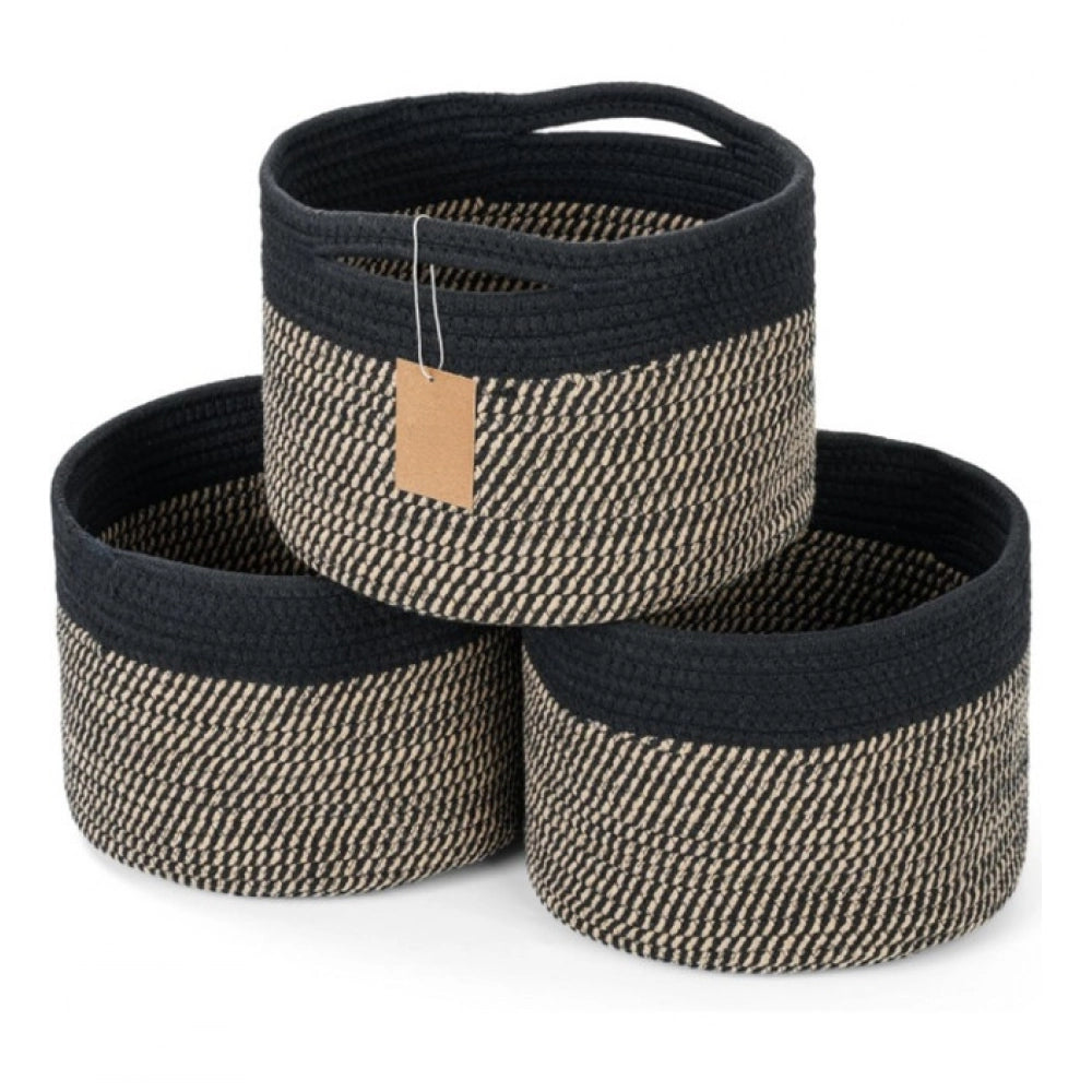 Generic Cotton 9x7 Inch Pack of 3 Storage Basket For Clothes (Black-Beige)