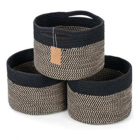 Generic Cotton 9x7 Inch Pack of 3 Storage Basket For Clothes (Black-Beige)