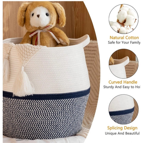 Generic Cotton Matka 14x12 Inch Storage Basket For Clothes (Gray White)
