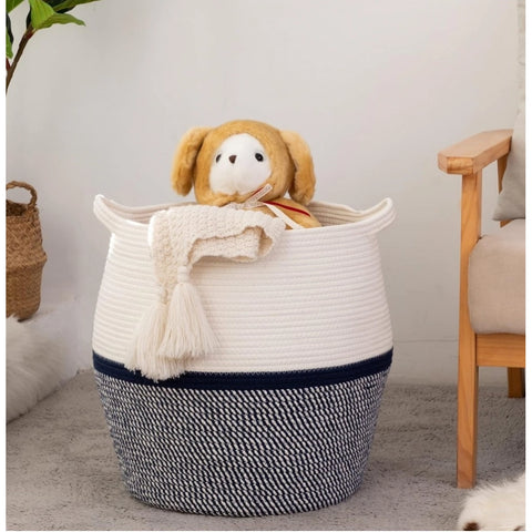 Generic Cotton Matka 14x12 Inch Storage Basket For Clothes (Gray White)