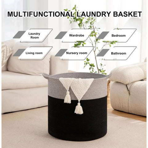 Generic Cotton 12x14 Inch- 1 Pcs Storage Basket For Clothes (Gray-Black)