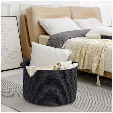 Generic Cotton 14x12 Inch Pack of 1 Storage Basket For Clothes (Black)