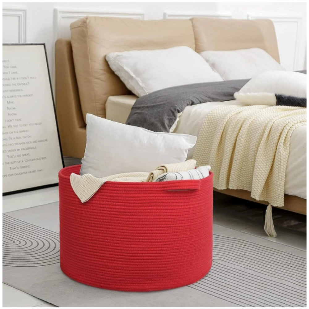 Generic Cotton 14x12 Inch Pack of 1 Storage Basket For Clothes (Red)